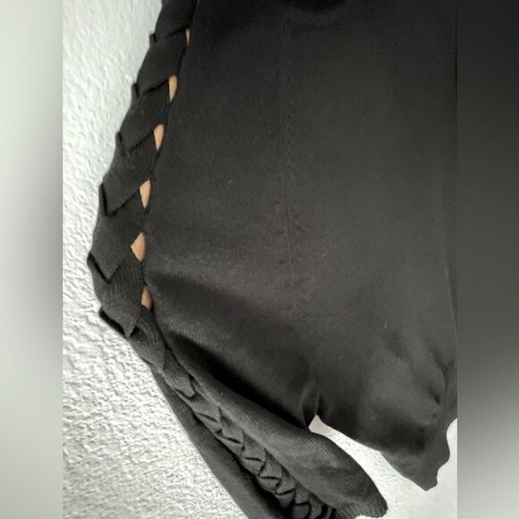 Caché black short sleeve sweater turtle neck with braid pattern on sleeve Sz: S - Picture 2 of 6